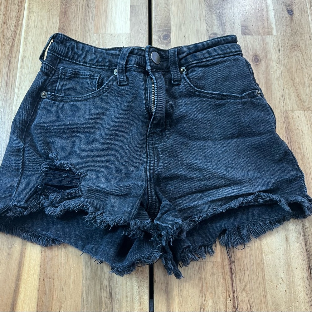 Abound Black Distressed Denim Shorts Size 24 High Rise Frayed Cutoff Shorts
